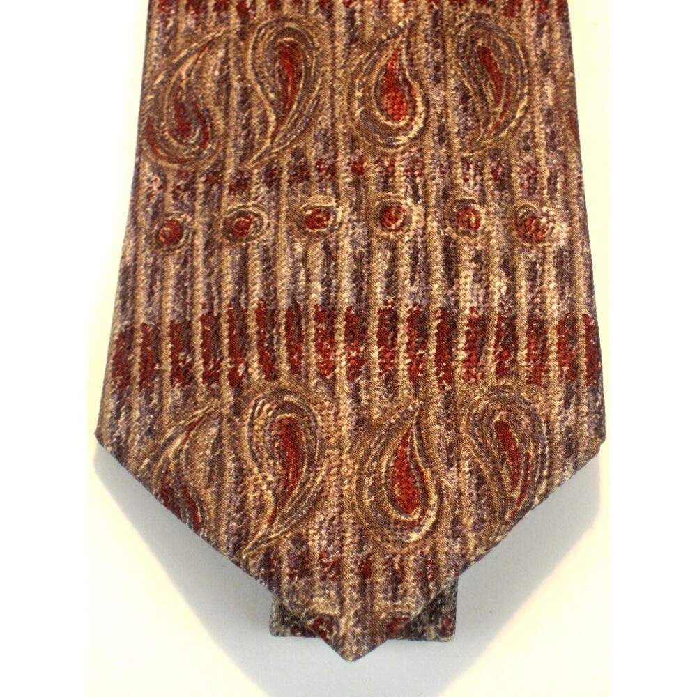 Villa Bugatti Designer 100% Italian Silk Necktie Earthtones Geometric Design
